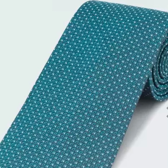 NWB Teal Micro Foulard Tie with matching silk pocket square. - Picture 5 of 7